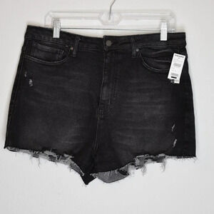 RSQ Denim Cutoffs Shorts Sz 33 Curvy High Rise Black Distressed Grunge Boho NWT